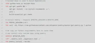 Excerpt of Dockerfile responsible for installing Poetry and its dependencies.